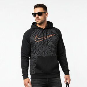 Nike Black & Gray Print Long Sleeve Hoody Sweatshirt M